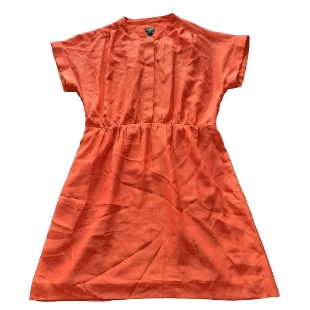 J. Crew womens Sz Large orange short sleeves stretch waist side pockets dress